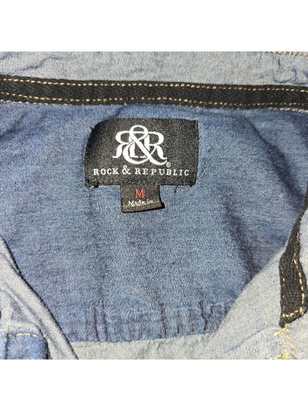 Rock Republic Blue Denim Blouse Medium #BL3 - Picture 5 of 8
